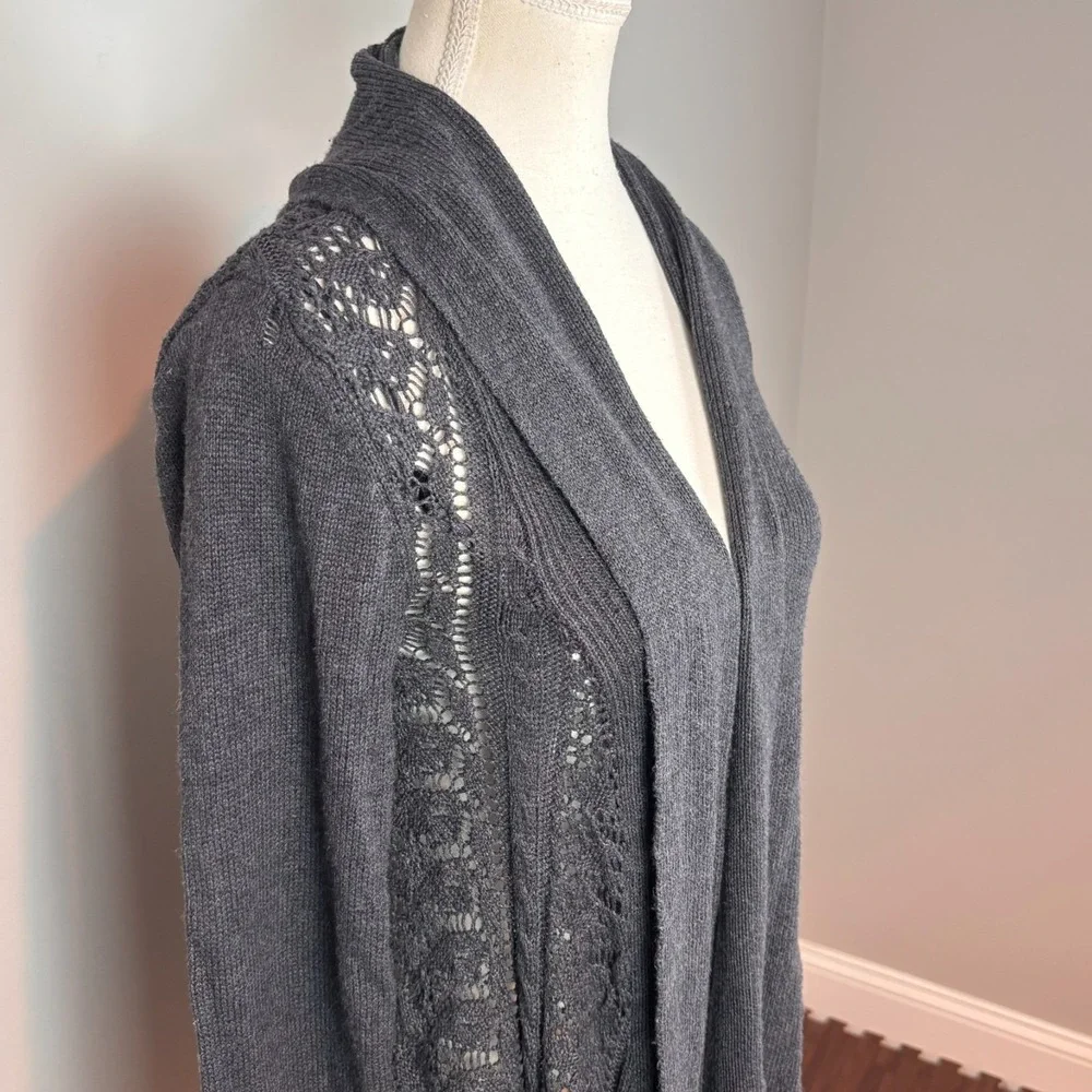 Cynthia‎ Rowley Womens Grey Cotton Open Knit Crochet open Cardigan sz Small Boho